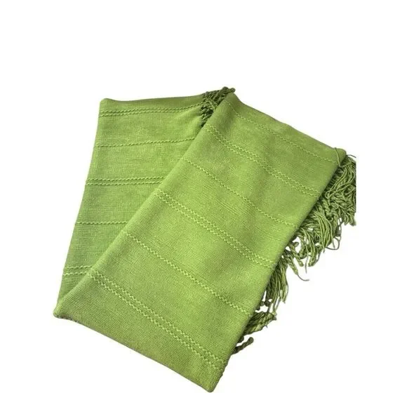 Pottery Barn knit throw blanket green fringe tassel - Picture 2 of 7